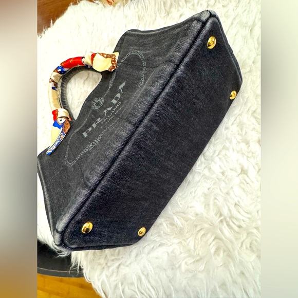 PRADA Black Denim Logo-Print Small Tote Bag - Picture 9 of 16